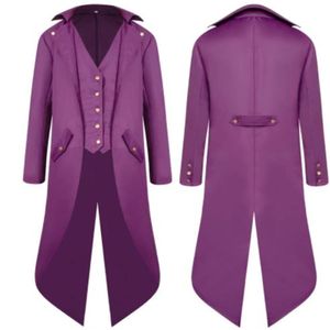 S-4xl Czarny Czerwony Purple Zielony Zielony Mężczyznę Gothic Gothic Kurtka Victorian Tailla Vintage Halloween Costume Tuxedo Man Płaszcz Mundur 240104