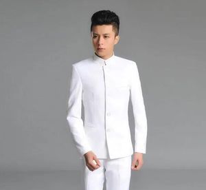 Blazers atacado colarinho chinês túnica terno masculino conjunto mais recente casaco calça projetos vestido ternos para homens casamento noivo ternos dos homens com