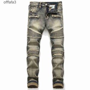 jeans roxo mass calça 2024 outono jeans colorido masculino emendado com buracos quebrados elásticos fit slim small reto mid ascensão tendência da calça