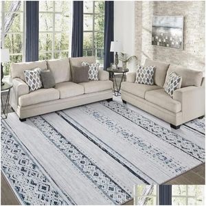 Carpets Area Rugs 9X12 Living Room Large Hine Washable Rug With Non-Slip Backing Stain Resistant Soft Carpet Blue/Ivory Drop Deliver Dhp03