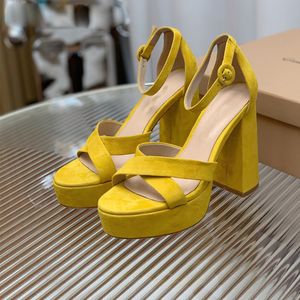 Designer Sandaler Gianvito Rossi Sheridan Luxury Dermal Sole 100% Real Leather Women Summer Slip-ons Platform Pumps Women High Heels