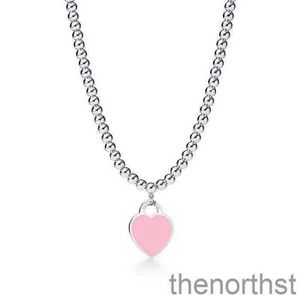 Popular Pendant Necklaces Design 925 Sterling Silver Beads for Women Jewelry with Pink Blue Red Black Color Enamel Heart Necklace Wholesale TiffanHHXNV