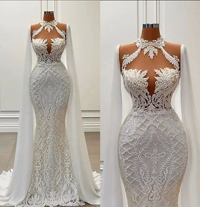 Abito da sposa a sirena sexy in pizzo con applicazioni Abiti da sposa taglie forti Robe De Mariee Abiti da sposa Maniche ad aletta in chiffon es