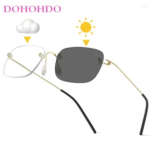 Sunglasses DOHOHDO 2024 Vintage Metal Anti Blue Ray Glasses Men Pochromic For Women Square Frame Eyewear Glare UV400