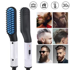 Piastra per capelli per barba da uomo Spazzola per capelli a riscaldamento rapido Strumenti per lo styling professionale Pettine per lisciare i capelli multifunzionale 240104