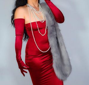 Guanti in raso di seta femminile 70 cm elastico mercerizzato perla raso vino rosso extra lungo antisole guanti da sera per feste sposa WSG135285701