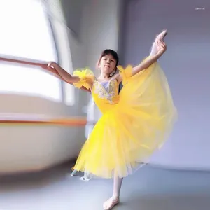 Palco desgaste sem mangas laço amarelo rosa branco ballet tutu profissional crianças criança longa dança romântica tutus para meninas vestido de bailarina