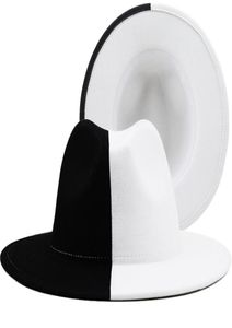 Svart vit lapptäcke ull filt jazz fedora hatt kvinnor unisex bred brim panama party trilby cowboy cap män gentleman bröllop hatt 22221934