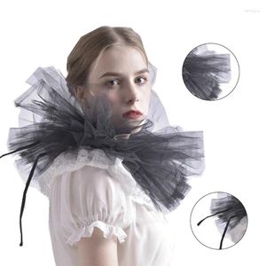 Bow Ties Women Vintage Mesh Neck Ruff Löstagbar Tulle Ruffle Collar för Renaissance Victorian Halloween Cosplay Costume