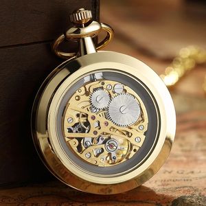 Relógio vintage colar steampunk esqueleto mecânico fob corrente relógios de bolso número romano relógio pingente handwinding masculino feminino 240103