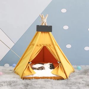 Katttält hundhus säng med tjock kudde för katter hundar djupa sovande inomhus duk mjuk indisk valp teepee husdjur leveranser 240103