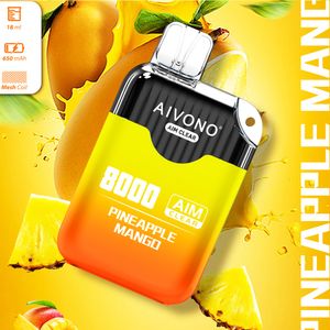 Atacado descartável Vape puff AIVONO 8000 Puffs com 650mAh Bateria recarregável 18Ml Profilled Pod Mesh Bobina Cigarro Eletrônico Vaporizador E-Cigs Razz Bar