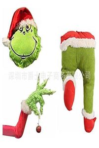 Juldekoration grönt hår tjuv konstgjorda ben prydnad huvud grinch geek sammet docka set2460518