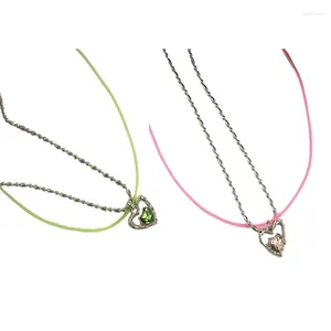 Colares de pingente de duas camadas colar em forma de coração gargantilha para meninas adolescentes moda doce charme clavícula cahin jóias presente