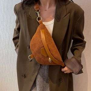 Casual Corduroy Crossbody Bag For Women Fanny Waist Pack Simple Travel Phone Purse Large Canvas Banana Hip Belt 240103