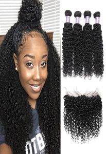 ALLOVE Indian Extensions Wepts Prosto z 13x4 koronkową czołową falą wodną 4pcs ludzkie Włosy Bundle Kinky Curly Brazilian FO9028744