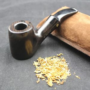 16 Verktyg Flat Bottom Nature Handmased Ebony Wood Tobacco Smoking Pipe Wire Pouch Holder 10st 9mm Pipe Filters ZP480 240104