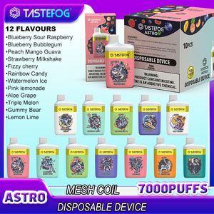 100% Original Tastefog 7000 Puffs 7k Disposable E cigarettes Features Mesh Coil 16ml Disposables Vapes Pen Astro Tastefog 7000 2% Rechargeable 650mAh 20MG NIC