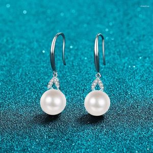 أقراط مسمار Loriele Nature Pearl Dangle 10mm المياه العذبة Drop VVS Moissanite Diamond 925 Silver Fine Jewelry