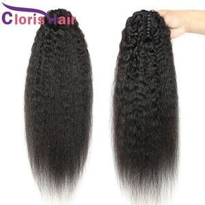 Ponytails Kinky Straight Claw On Ponytail Brazilian Virgin Coarse Yaki Clip In Human Hair Extensions Full Natural Ponytails Hairpiece For Bl