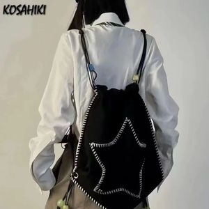 Black Star Drawstring Bags Women Men Japanese Vintage Preppy Fashion School Bags Korean Casual Streetwear Y2K Eesthetic Ryggsäckar 240103