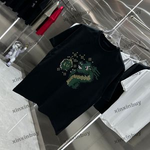 Xinxinbuy 2024 MĘŻCZYZNY DYSKTRATORT TEE TEE TAKI MOSAIC Dragon Letter Printing 1854 Crew Neck Bawełniany