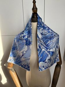 Lenços 2024 chegada moda elegante azul 18mm lenço de seda 90 cm quadrado xale sarja envoltório para mulheres senhora menina presente
