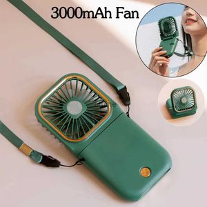 Electric Fans Hanging Neck Fans Mini Portable Folding USB Charging 3000mAh Power Bank Portable Handheld Desktop Multi Function Fan YQ240104