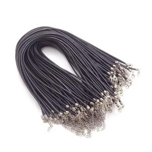 Ожерелья оптом, 100 шт./лот, 3 мм, кожаные шнуры для ожерелья, черная кожаная веревка с застежкой-омаром, ювелирный шнур