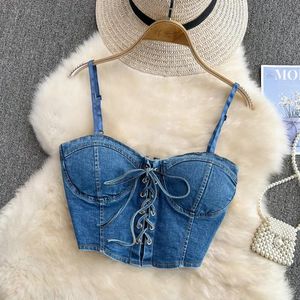 T-shirt vintage dżinsy top seksowne bandaż camis backless seksowne gorset rogs gotycki mody z paskiem letnie kobiety ubrania