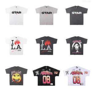 Erkek t Shirts Luxurys Designers Gömlek Moda 19 Stil Hellstar Studios I Love L.A Baskı Erkekler Günlük Kısa Kollu Sokak Tasarımcısı Tee 289s