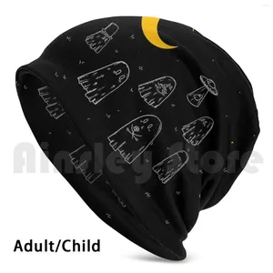 Berets Ghost Town Beanies Knit Hat Hip Hop Spooky Spookies Halloween Witch Moon Night Ghosties Ghouls Cute