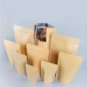 11 tamanhos marrom kraft papel stand-up sacos calor selável resealable zip bolsa interna folha de armazenamento de alimentos saco de embalagem com rasgo notc 4 l2 wnxlc