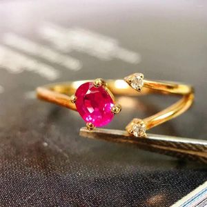 Anéis de Cluster JY2024 No. 2448 Pure 18 K Ouro Branco Natural Red Ruby Gemstones 0.35ct Feminino Casamento Diamantes Fine