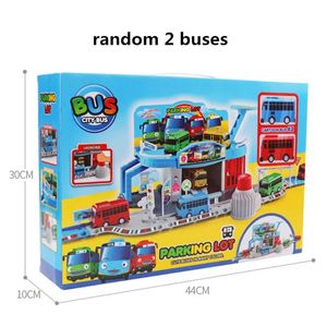 Carros diecast modelo mainan anime coreia o pequeno ônibus garagem quebra-cabeça merakit pista estação de serviço de trânsito lote de embalagem dengan 2 mainan ta