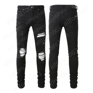 Klassische bedruckte Stickerei Amirlies Designer Herrenjeans Motorradloch Luxus Blue Denim Herrenmode Streetwear Designerhosen Großhandel Distressed Jeans für Herren