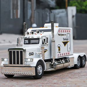 Cabeça de caminhão de reboque de liga 1/24, modelo de carro fundido, contêiner de metal, engenharia, veículos de transporte, modelo de carro, brinquedo infantil, presente 240104