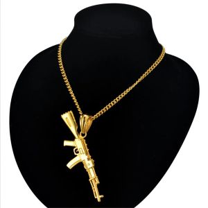 Hiphop Punk Gun 14 Gold Halskette Anhänger Männlich 4 Größe Kette Hip Hop Schmuck Männer Goldene Farbe bijoux AK47 Halsketten