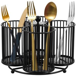 Suporte de talheres de metal, armazenamento de cozinha, malha, talheres, 4 compartimentos, rack de talheres com alça, base, organizador de utensílio