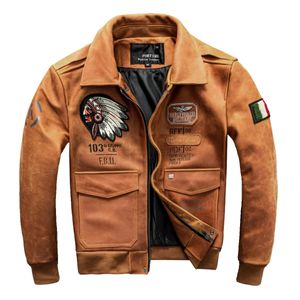 Jaqueta de couro piloto laranja outono masculina estilo militar plus size 5xl couro natural slim fit aviação casaco de couro genuíno 240103