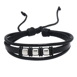 Handmade Black Rope Leather Braided Strands Beaded Charm Bracelets For Women Men Retro Adjustable Jewelry