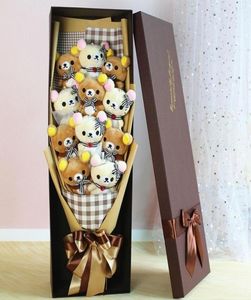 Söt fylld djurplysch leksakälskare Rilakkuma Bear Flower Bouquet presentförpackning Birthday Valentine039S Day Christmas Gifts 2203043466204