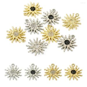 Charms 8Pcs Retro Sun Shape Alloy Pendant With Rhinestone Golden Textured For Women Jewelry Making Necklace Earrings Findings