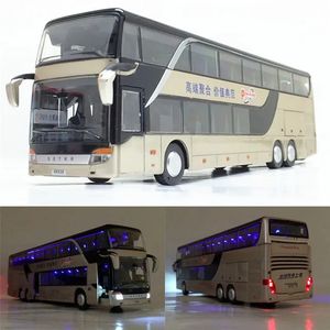 Sale High quality 1 32 alloy pull back bus modelhigh imitation Double sightseeing busflash toy vehicle 240104