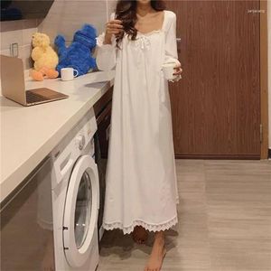 Damen-Nachtwäsche, koreanische Rüschen, Spitze, Nachthemd für Frauen, einteiliger Pyjama, Herbst, langärmlig, quadratischer Kragen, Heimkleidung