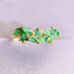 Cluster Rings Natural Real Green Emerald Ring Leaves Style 925 Sterling Silver Fine Jewelry 0.15ct 9pcs Gemstone L231265