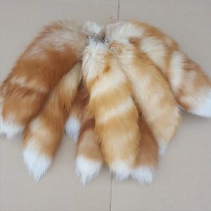 Genuine Fox Tail Chaveiro Fur Tassel Bolsa Real Cristal Vermelho Charme Chaveiro Saco Pingente Atacado A74 240103