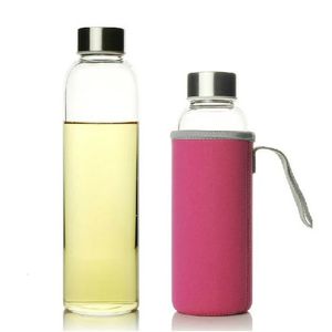 UPORS Borraccia in vetro 280ml/360ml/550ml Borraccia sportiva con coperchio in acciaio inox e borsa protettiva Borraccia da viaggio senza BPA 240104