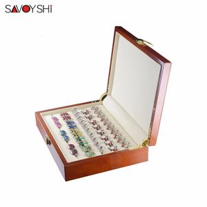 Luxury Antique Square Wood Ring Earring Cufflink Jewelry Display Box Case Storage Organizer Gift 240103