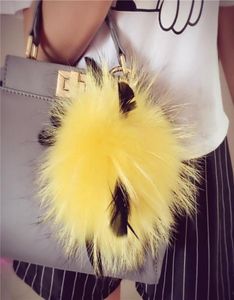 Keychains Big y Genuine Fur Pom Poms Handmade Leather Strap Bag Charm Keychain Pompom Key Chain Holder Ring Luxury Gift F2767995030